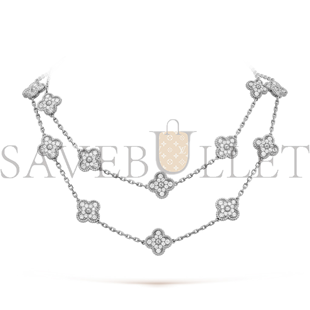 v*n cl*f arpels vintage alhambra long necklace, 20 motifs - white gold, Di*m*nd  vcara43300
